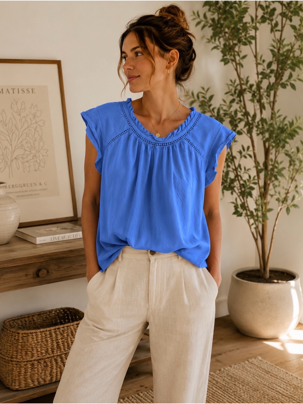 J.Crew Factory Ruffle Neck Flutter Sleeve Top | Blue | Women’s Size 2X
